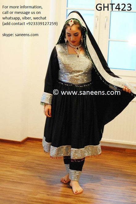 Mirrors Work Afghan Clothes In Black Color Muslimah Fashion