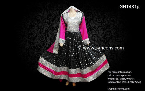 Mirrors Work Afghan Nikah Clothes Pashtun Bridal Dress In Black Color