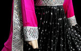 Mirrors Work Afghan Nikah Clothes Pashtun Bridal Dress In Black Color