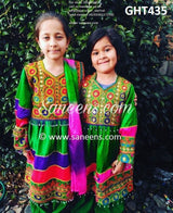 Afghan Pashtun Kids Frock Muslim Fashion Dress In Green Color