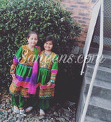 Afghan Pashtun Kids Frock Muslim Fashion Dress In Green Color