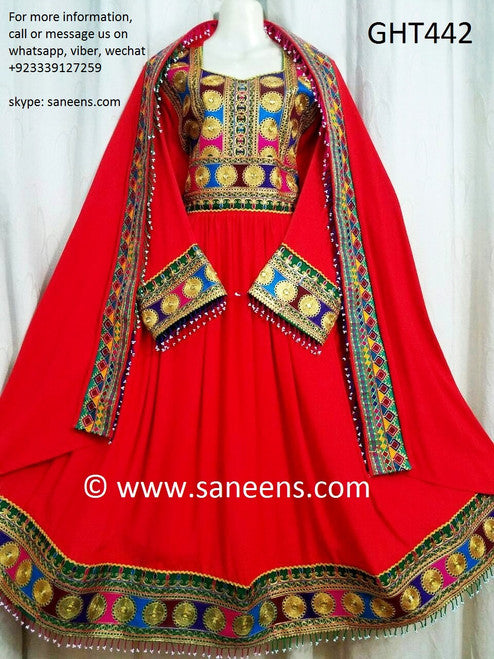 Pathani Dress In Red Color Persian Pashtun Bridal Frock Afghan Clothes