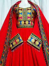 Pathani Dress In Red Color Persian Pashtun Bridal Frock Afghan Clothes