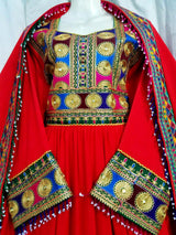 Pathani Dress In Red Color Persian Pashtun Bridal Frock Afghan Clothes