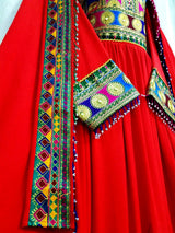 Pathani Dress In Red Color Persian Pashtun Bridal Frock Afghan Clothes