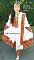 Afghan Muslim Bridal Dress Pashtun Model Clothes In White Color