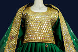 Mirrors Work Afghan Clothes Pashtun Bridal Dress In Green Color