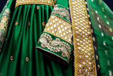 Mirrors Work Afghan Clothes Pashtun Bridal Dress In Green Color