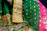 Mirrors Work Afghan Clothes Pashtun Bridal Dress In Green Color