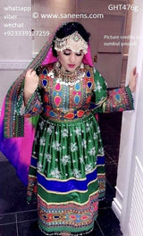 Afghan Persian Bridal Clothes Muslim Nikah Event Dress In Green Color