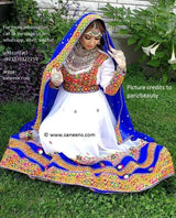 Buy Online White Color Afghani Gown Pashtun Bridal Long Dress Clothes