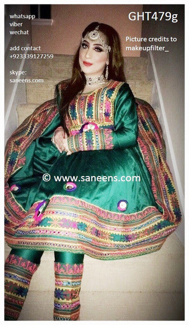 Fashionable Afghan Gown In Green Color Muslim Pashtun Bridal Dress