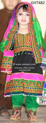 Pashtun Kids Frock In Black Color Afghan Clothes Muslim Event Dress