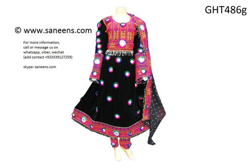 Afghan Gown In Black Color With Large Mirror Medallions