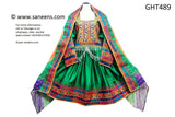 Pashtun Nikah Frock Afghani Dress In Green Color With Waist Chains