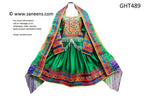 Pashtun Nikah Frock Afghani Dress In Green Color With Waist Chains