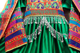 Pashtun Nikah Frock Afghani Dress In Green Color With Waist Chains