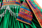 Pashtun Nikah Frock Afghani Dress In Green Color With Waist Chains