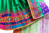 Pashtun Nikah Frock Afghani Dress In Green Color With Waist Chains