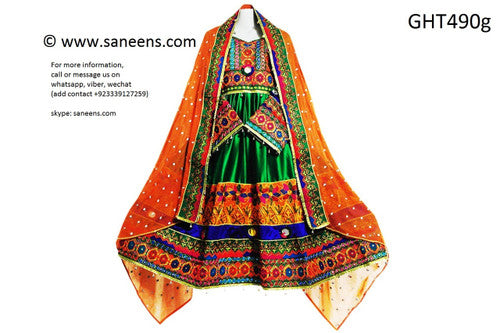 Buy Afghan Clothes In Green Color With Choli Fabric Muslim Nikah Dress