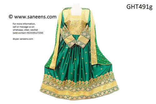Elegant Afghan Green Mirror Work Fashion Gown