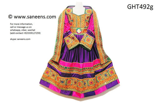 Buy Online Afghan Clothes Pathani Purple Dress With Lot Of Mirrors Work