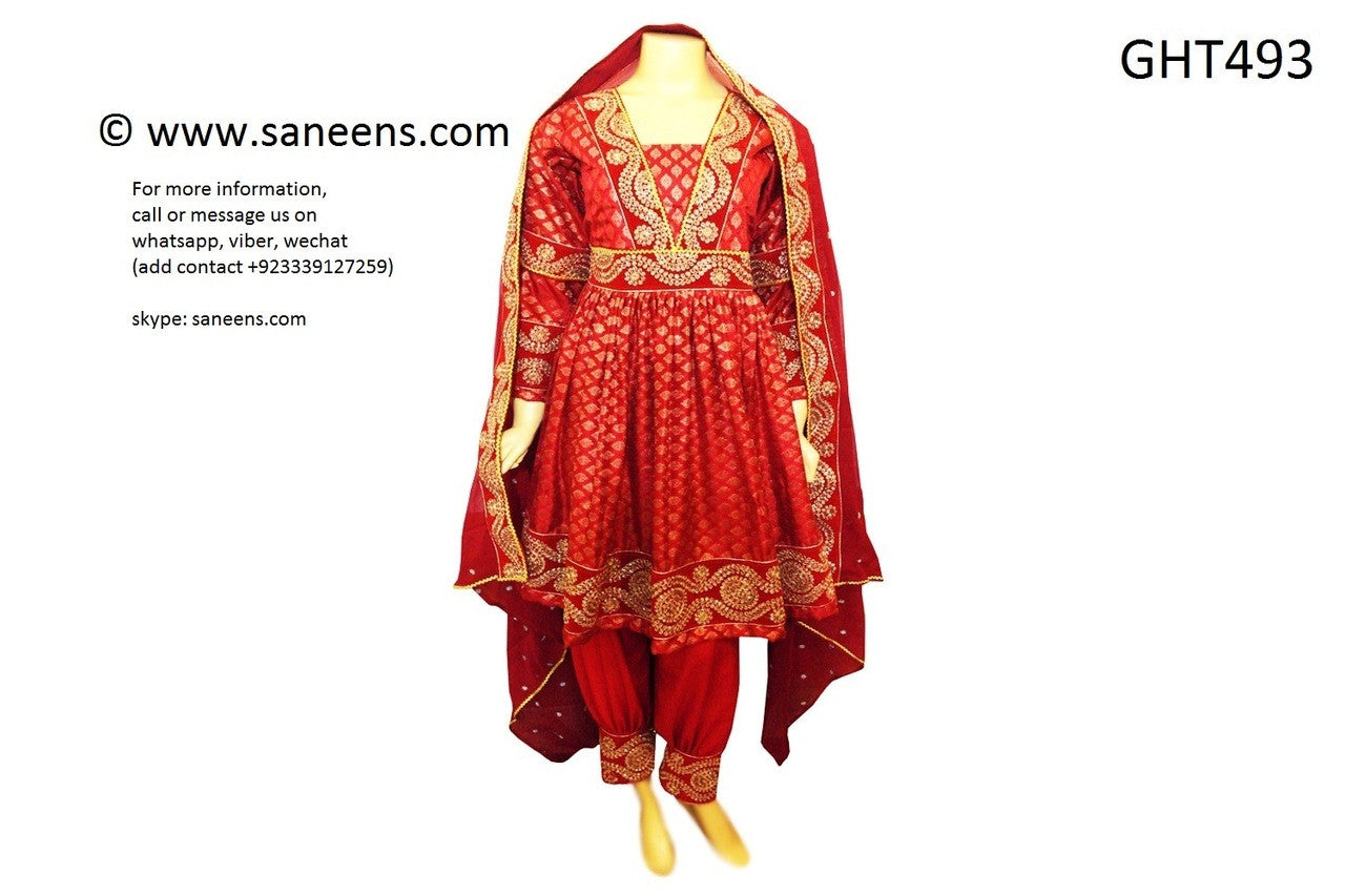 Red Pathani Dress - Authentic Afghan Fashion for Online Purchase