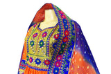 Pathani Dress In Orange And Blue Color With Mirrors Work Embroidery
