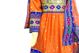 Pathani Dress In Orange And Blue Color With Mirrors Work Embroidery