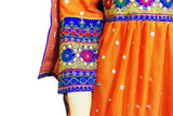 Pathani Dress In Orange And Blue Color With Mirrors Work Embroidery