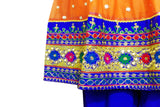 Pathani Dress In Orange And Blue Color With Mirrors Work Embroidery