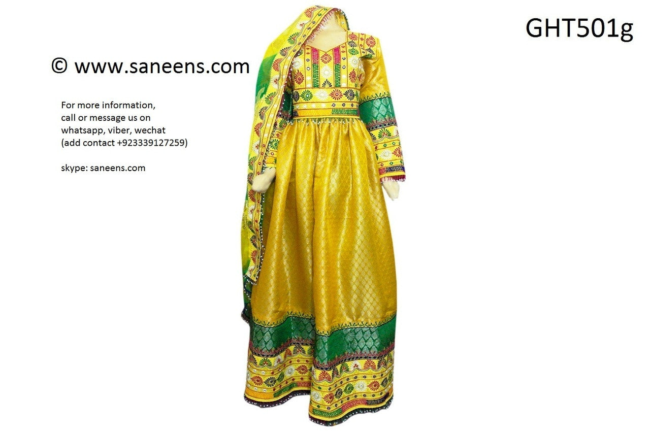 Muslim Nikah Frock In Yellow Pathani Dress Afghani Gown