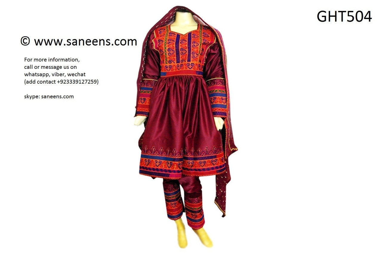 Afghan Singer Clothes In Burgundy Color Pathani Dress Muslim Nikah Frock