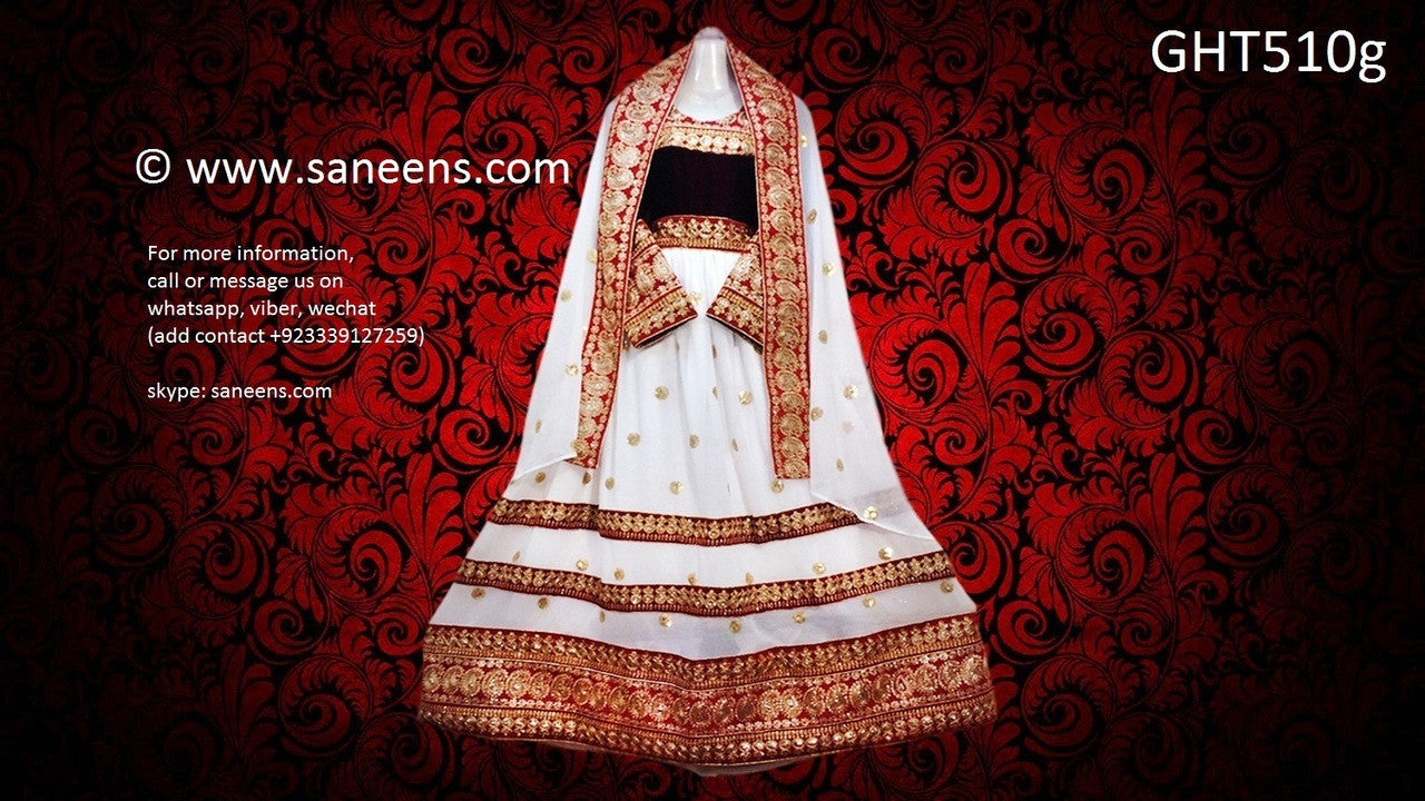 Afghan Fashion Gown In White Color Pashtun Singer Long Dress