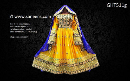 Afghan Pathan Bridal Gown In Yellow Color