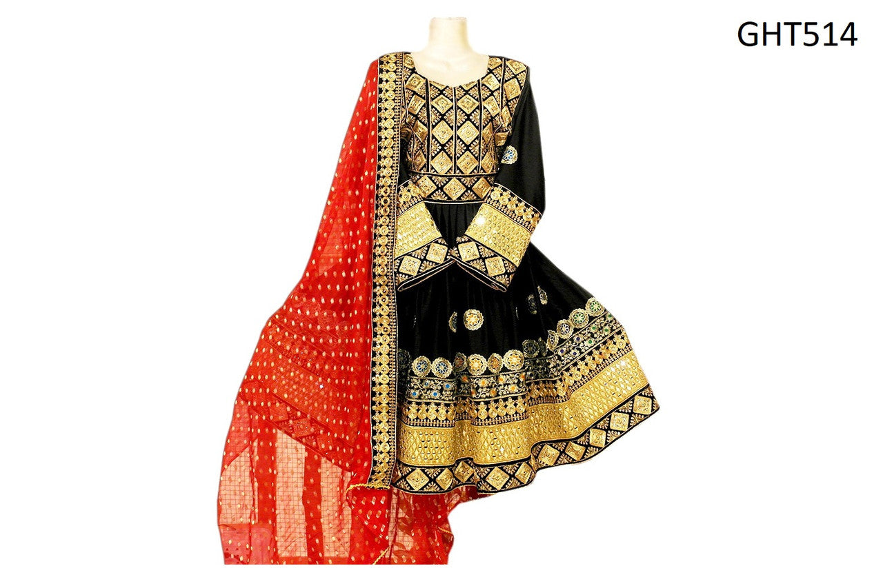 Afghani Bridal Dress In Black Golden And  Red Color Afghan Clothes