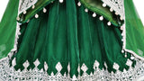 Afghan Pashtoon Dress In Green Velvet Vintage Beads Embroidery Work