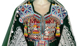 Afghan Pashtoon Dress In Green Velvet Vintage Beads Embroidery Work