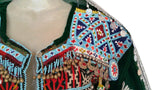 Afghan Pashtoon Dress In Green Velvet Vintage Beads Embroidery Work