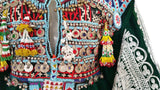 Afghan Pashtoon Dress In Green Velvet Vintage Beads Embroidery Work