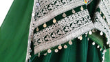 Afghan Pashtoon Dress In Green Velvet Vintage Beads Embroidery Work