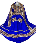 afghan clothes, pashtun brides frock with blue lace work