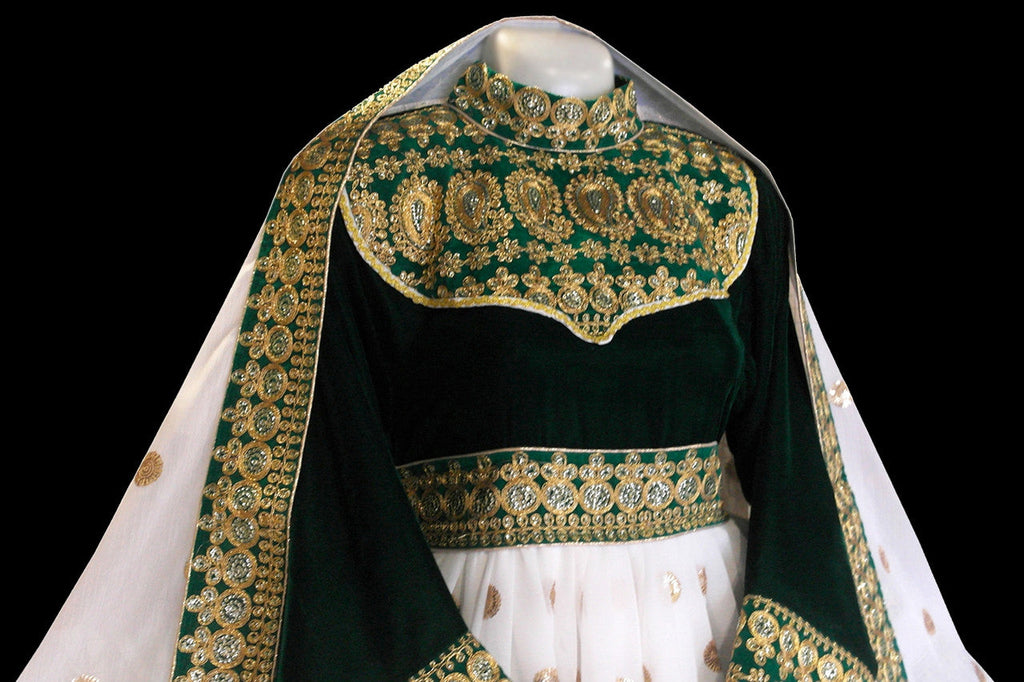afghan clothes in green velvet