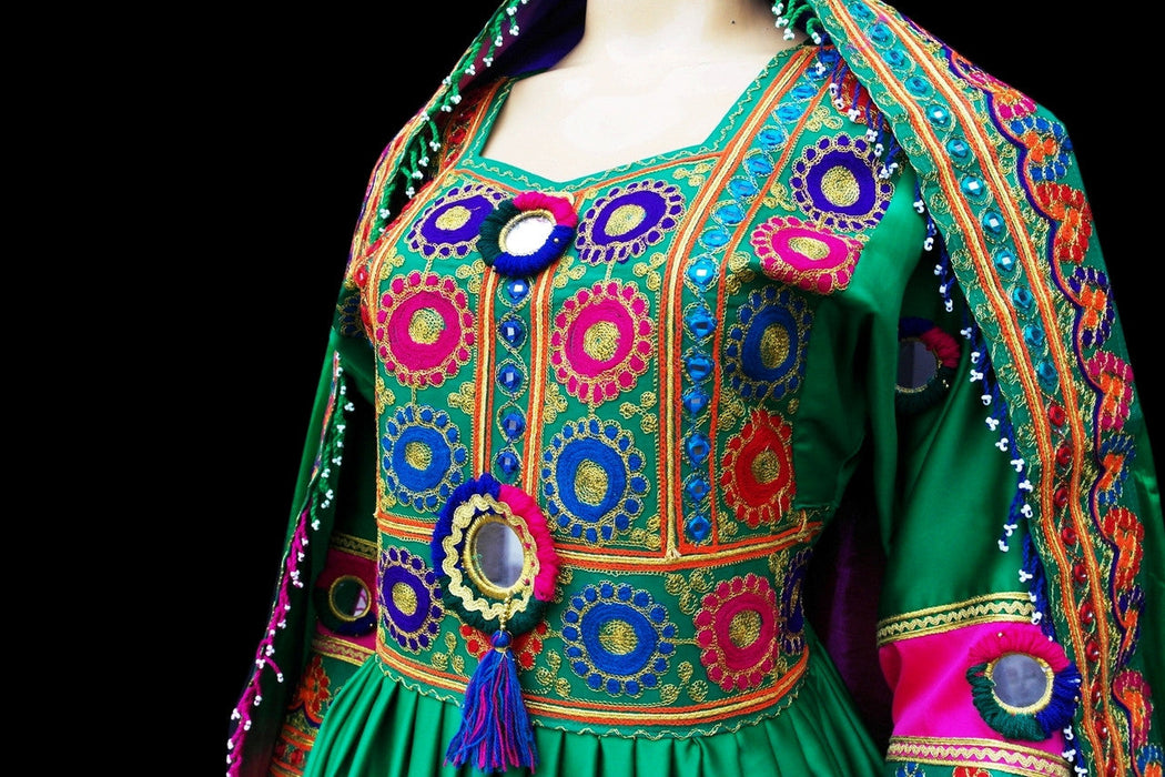 mirrors work afghan frock