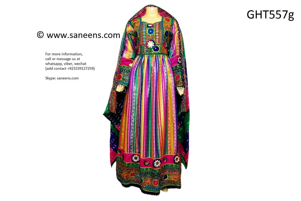 Multicolor Afghan Fashion Long Gown Muslim Nikah Event Dress Clothing