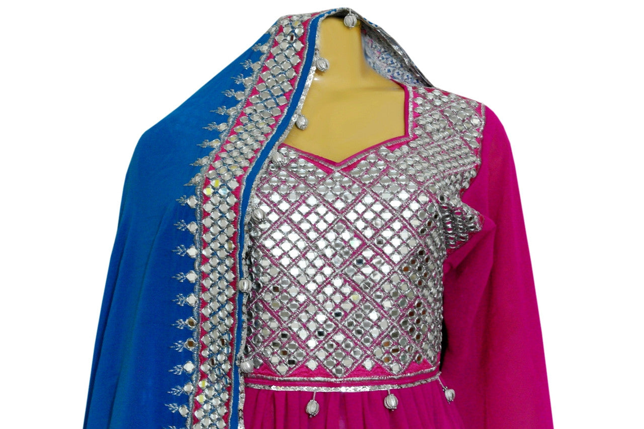 mirrors work afghan frock, pakistani dulhan dress