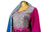 Elegant Afghan Dress in Pink & Blue
