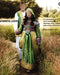Afghan Kuchi Coins Dress In Green Banarasi High Low Design