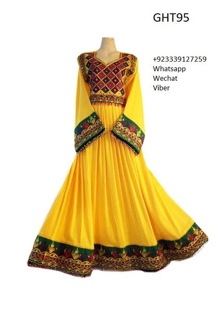 Yellow Color Afghan Bridal Full Suit Kuchi Ladies Handmade Apparel
