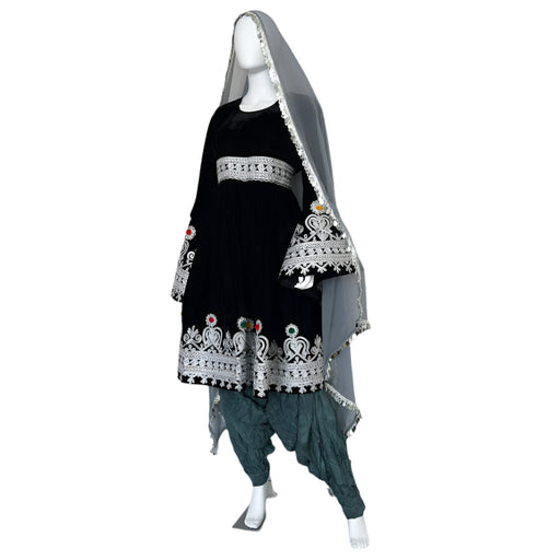 afghan clothes in black color, kabul bridal dress
